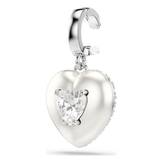 Idyllia charm, Mixed cuts, Pearl-colored coating, Heart, White, Rhodium plated