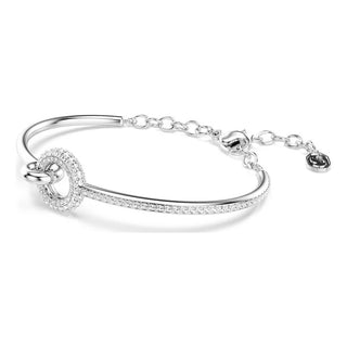 Dextera bangle, Round cut, White, Rhodium plated
