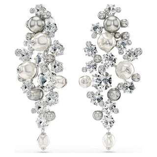 Constella earrings
Crystal pearl, Round cut, White, Rhodium plated
