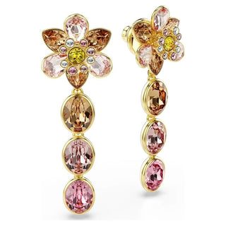 Idyllia drop earrings Mixed cuts, Flower, Multicolored, Gold-tone plated