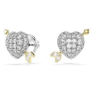 Idyllia stud earrings, Mixed cuts, Heart with arrow, White, Mixed metal finish