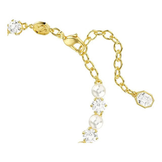 Matrix Tennis bracelet, Crystal pearl, Round cut, White, Gold-tone plated