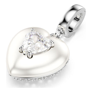 Idyllia charm, Mixed cuts, Pearl-colored coating, Heart, White, Rhodium plated