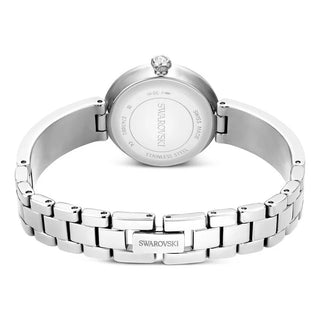 Matrix pearl bangle watch, Swiss Made, Crystal bracelet, White, Stainless steel