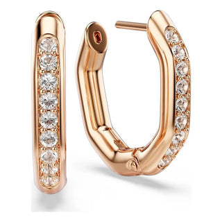 Dextera hoop earrings, Octagon shape, Round cut, Small, White, Rose gold-tone plated