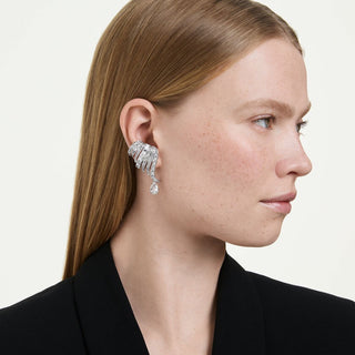 Vienna clip earrings, Mixed cuts, Swan, White, Rhodium plated