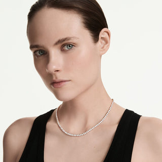 Matrix Tennis necklace, Round cut, White, 18K rose gold finish