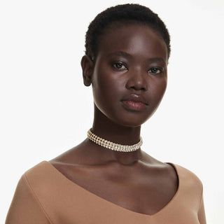 Idyllia choker Oval cut, White, Gold-tone plated