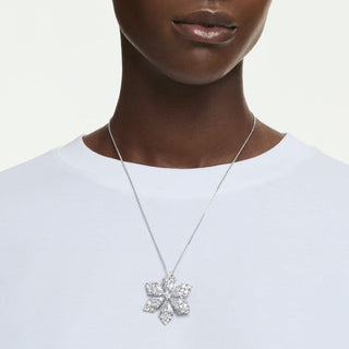 Idyllia pendant and brooch, Mixed cuts, Snowflake, White, Rhodium plated
