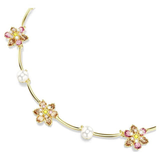 Idyllia necklace Crystal pearl, Mixed cuts, Flower, Multicolored, Gold-tone plated