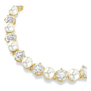 Matrix Tennis bracelet, Crystal pearl, Round cut, White, Gold-tone plated