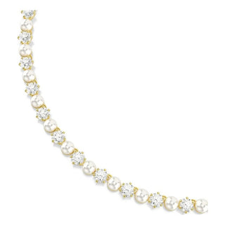 Matrix Tennis necklace, Crystal pearl, Round cut, White, Gold-tone plated