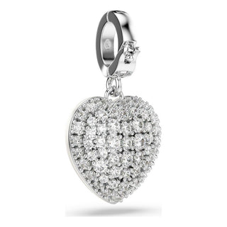 Idyllia charm, Mixed cuts, Pearl-colored coating, Heart, White, Rhodium plated