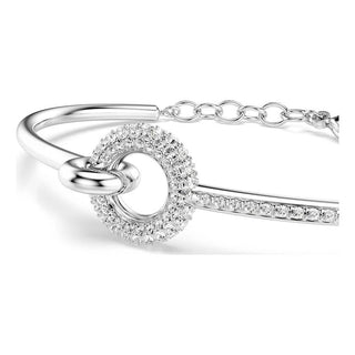 Dextera bangle, Round cut, White, Rhodium plated