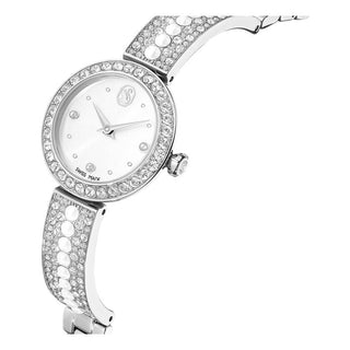 Matrix pearl bangle watch, Swiss Made, Crystal bracelet, White, Stainless steel