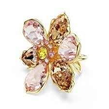 Idyllia motif ring Mixed cuts, Flower, Multicolored, Gold-tone plated