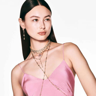 Imber Y necklace
Round cut, Scattered design, White, Gold-tone plated