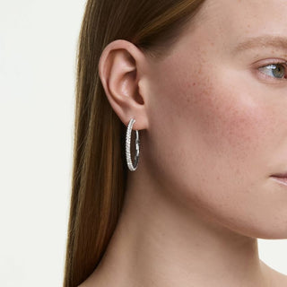 Dextera hoop earrings, Round cut, White, Rhodium plated