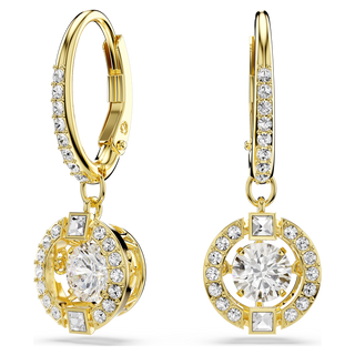 Una Angelic drop earrings, Round cut, White, 18K gold finish