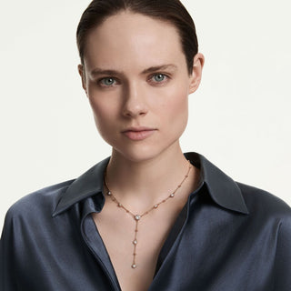 Imber Y necklace, Round cut, White, 18K rose gold finish