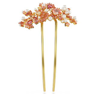 Gema hair clip, Crystal pearl, Mixed cuts, Flower, Pink, Gold-tone plated