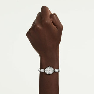 Imber oval watch, Swiss Made, Metal bracelet, Silver tone, Stainless steel