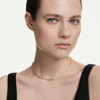 Matrix necklace, Round cut, White, 18K gold finish