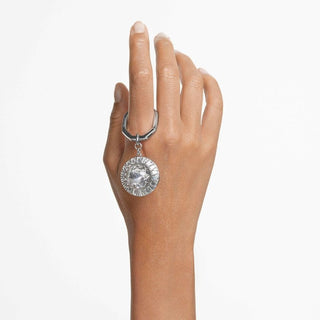Key ring, Round cut, White, Rhodium plated