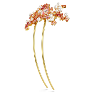 Gema hair clip, Crystal pearl, Mixed cuts, Flower, Pink, Gold-tone plated