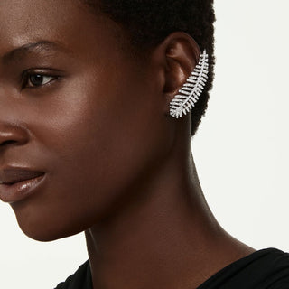 Vienna earrings, Mixed cuts, Feather, White, Rhodium plated