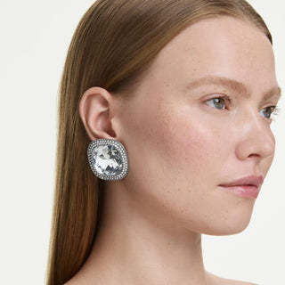 Una Angelic clip earrings, Cushion cut, White, Ruthenium plated