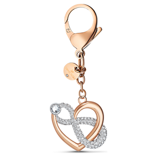 Infinite bag charm, Infinity and heart, White, Mixed metal finish
