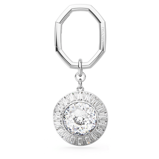 Key ring, Round cut, White, Rhodium plated