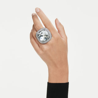 Una Angelic cocktail ring, Cushion cut, White, Ruthenium plated