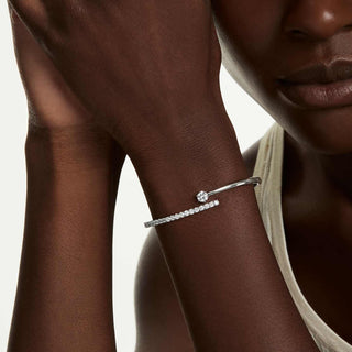 Matrix bangle, Round cut, White, Rhodium plated