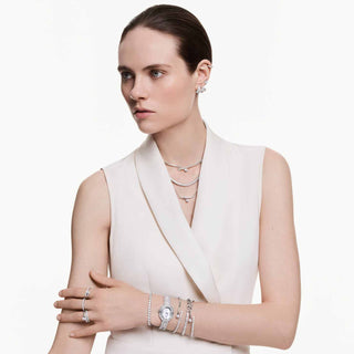 Matrix bangle, Round cut, White, Rhodium plated