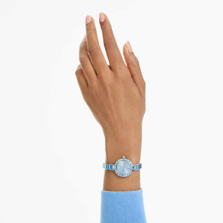Matrix bangle watch, Swiss Made, Crystal bracelet, Blue, Stainless steel