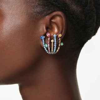 Matrix clip earrings, Mixed cuts, Bouquet, Multicolored, Ruthenium plated