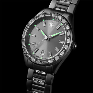 Matrix date watch, Swiss Made, Metal bracelet, Silver tone, Stainless steel