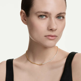 Matrix necklace, Round cut, White, 18K gold finish