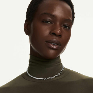 Matrix necklace, S-shape, Round cut, White, Rhodium plated