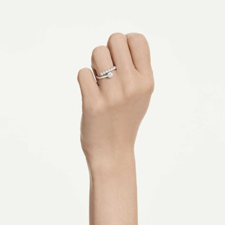 Matrix open ring, Round cut, White, Rhodium plated