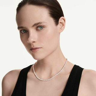 Matrix Tennis necklace, Round cut, White, 18K rose gold finish