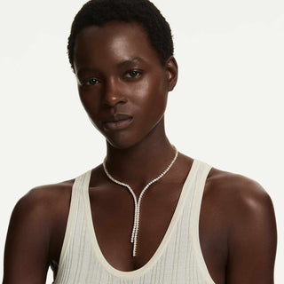 Matrix Y necklace, Round cut, White, 18K gold finish