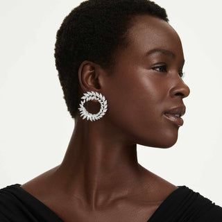 Mesmera hoop earrings, Marquise cut, White, Rhodium plated