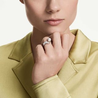 Mesmera open ring, Crystal pearl, Marquise cut, White, Rhodium plated