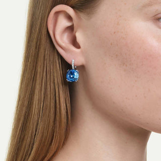 Millenia drop earrings, Cushion cut, Blue, Rhodium plated
