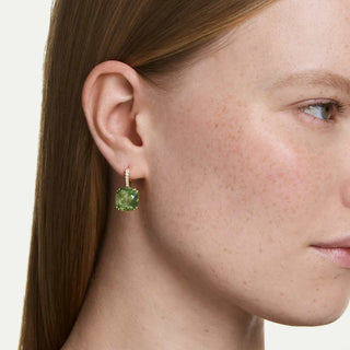 Millenia drop earrings, Cushion cut, Green, 18K gold finish