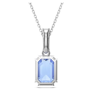 Millenia pendant, Octagon cut, Blue, Rhodium plated