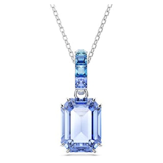 Millenia pendant, Octagon cut, Blue, Rhodium plated
